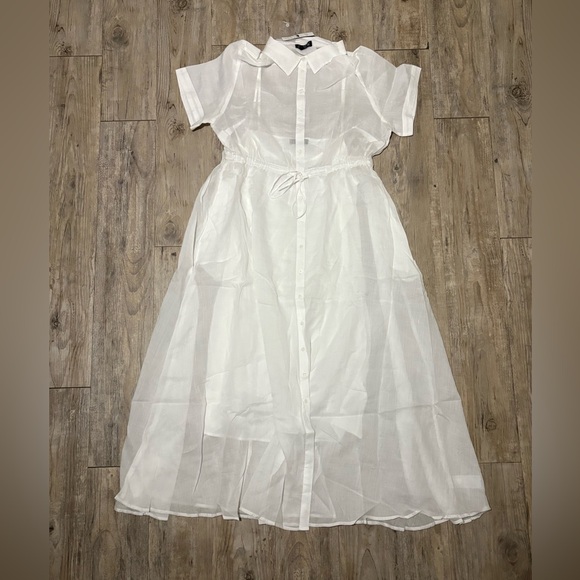 J. Crew Women's White Cerise Shirt-Dress in Ramie, Size 14 - Picture 3 of 9